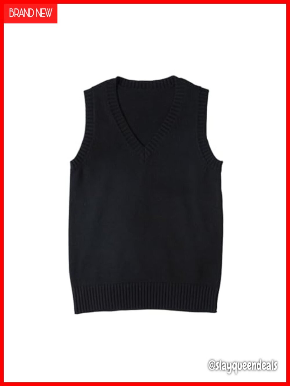 V Neck Sleeveless Knit Sweater Vest Pullover Uniform Top